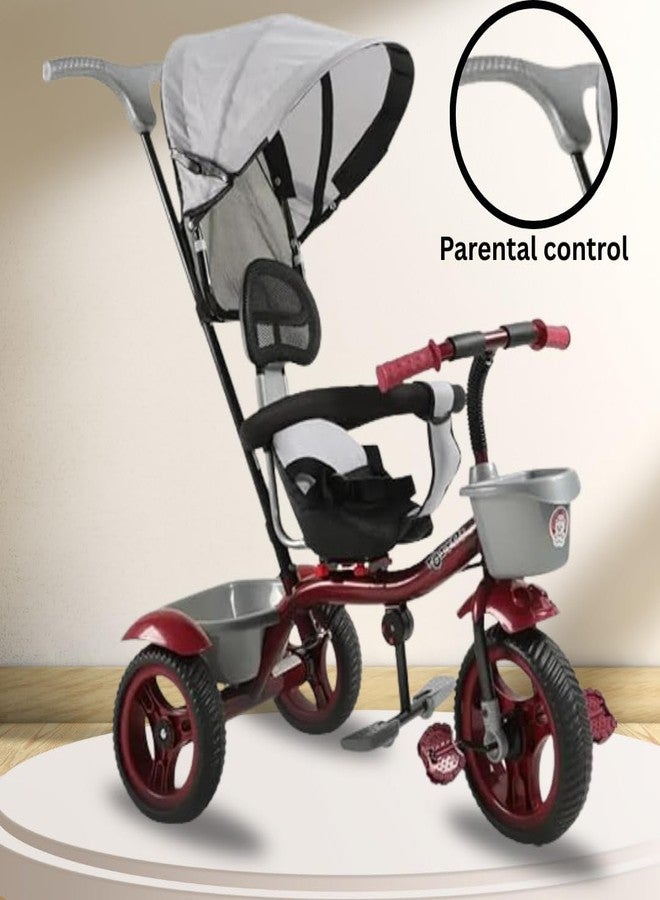 Maanit Kids Tricycle with Canopy, Dual Storage Basket & Parental Handle Control - Comfort Seat, Ages 1.5-5 Years - Toddler Tricycle, Baby Cycle with Easy Steering (Red) - Image 5